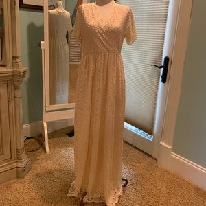 PinkBlush Ivory Lace Overlay Maternity Maxi Dress